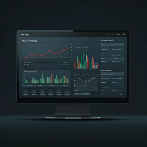 A clean, data-intensive web application interface for a financial analytics company. The UI is minimalist with sharp typography and high-contrast red highlights on key metrics.