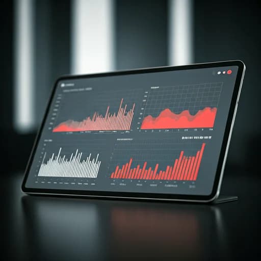 Data visualization dashboard on glass tablet.
