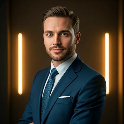 Marcus Chen - technology executive in a well-tailored navy suit