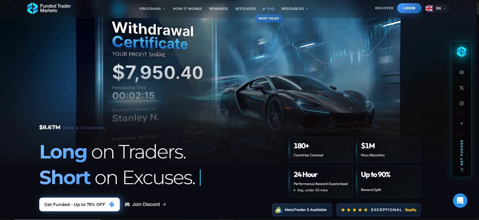 Funded Trader Markets prop firm platform interface and capital challenge portal