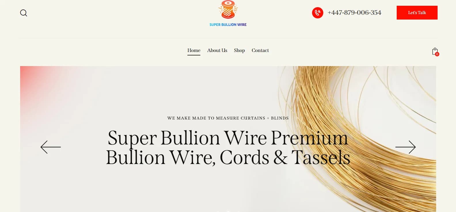 Super Bullion Wire premium metallic embroidery wire, cords, and bespoke made-to-measure curtains platform